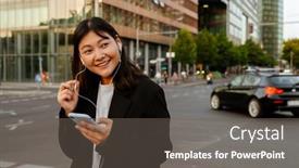  Presentation with asian music - PPT layouts featuring young-asian-woman-listening background and a gray colored foreground