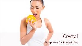  Presentation with healthy living - Theme with young asian woman living healthy background and a sky blue colored foreground