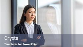  Presentation with uncertainty - Presentation theme consisting of young-asian-woman-looking-outside background and a ocean colored foreground