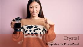  Presentation with coffe - Slides having young-asian-woman-making background and a red colored foreground