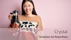  Presentation with coffe - Presentation theme consisting of young-asian-woman-making background and a lemonade colored foreground