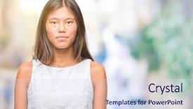  Presentation with woman praying over bible - Amazing slide deck having young asian woman over isolated backdrop and a  colored foreground