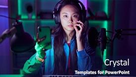  Presentation with video games playing - Slide deck having young-asian-woman-playing-video background and a navy blue colored foreground