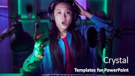  Presentation with video games playing - Presentation theme consisting of young-asian-woman-playing-video background and a navy blue colored foreground