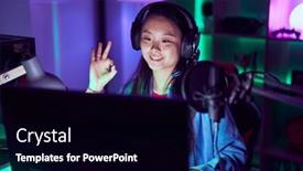  Presentation with video games playing - PPT theme enhanced with young-asian-woman-playing-video background and a  colored foreground