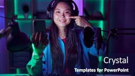  Presentation with video games playing - Theme with young-asian-woman-playing-video background and a  colored foreground