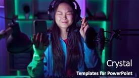  Presentation with video games playing - Presentation enhanced with young-asian-woman-playing-video background and a  colored foreground