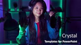  Presentation with video games playing - PPT theme with young-asian-woman-playing-video background and a  colored foreground