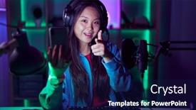  Presentation with video games playing - Slide deck featuring young-asian-woman-playing-video background and a  colored foreground