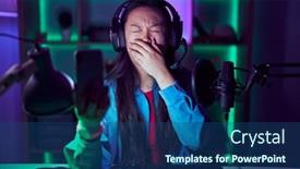  Presentation with sleepiness - Presentation theme with young-asian-woman-playing-video background and a  colored foreground