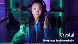  Presentation with video games playing - PPT theme with young-asian-woman-playing-video background and a  colored foreground