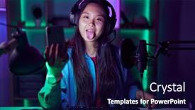  Presentation with video games playing - Presentation theme consisting of young-asian-woman-playing-video background and a  colored foreground