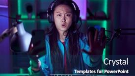  Presentation with frustration - Slide set having young-asian-woman-playing-video background and a navy blue colored foreground