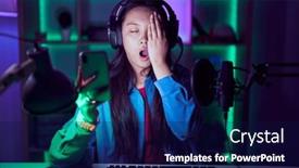  Presentation with video games playing - Presentation theme having young-asian-woman-playing-video background and a  colored foreground