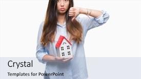  Presentation with asian - Beautiful PPT theme featuring young asian woman real state backdrop and a  colored foreground