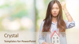  Presentation with real woman hair texture human - Theme consisting of young asian woman real state background and a  colored foreground