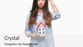  Presentation with real woman hair texture human - Presentation design enhanced with young asian woman real state background and a white colored foreground