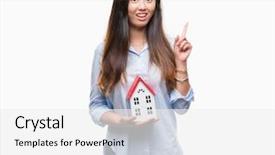  Presentation with asian - Colorful slides enhanced with young asian woman real state backdrop and a white colored foreground