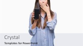  Presentation with shame - Cool new slides with young asian woman showing blank screen of smartphone over isolated background cover mouth with hand shocked with shame for mistake expression of fear scared in silence secret concept backdrop and a light blue colored foreground
