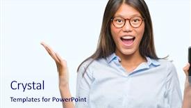  Presentation with weight loss woman showing - Slide deck featuring young asian woman showing smartphone background and a  colored foreground