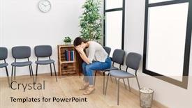  Presentation with waiting room - Presentation theme having young-asian-woman-sitting background and a  colored foreground