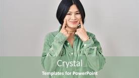  Presentation with asian - Presentation theme featuring young-asian-woman-standing-over background and a seafoam green colored foreground