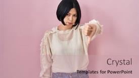  Presentation with negative - Presentation design featuring young-asian-woman-standing-over background and a  colored foreground