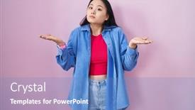  Presentation with asian - Slide set featuring young-asian-woman-standing-over background and a teal colored foreground