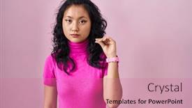  Presentation with lips mouth - Presentation theme having young-asian-woman-standing-over background and a coral colored foreground