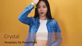  Presentation with memory - Presentation consisting of young-asian-woman-standing-over background and a gold colored foreground