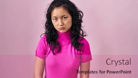  Presentation with woman crying - Presentation theme consisting of young-asian-woman-standing-over background and a coral colored foreground