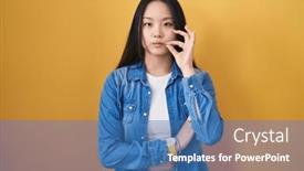  Presentation with lips mouth - Presentation theme featuring young-asian-woman-standing-over background and a teal colored foreground
