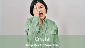  Presentation with face pain - Slide set having young-asian-woman-standing-over background and a gray colored foreground