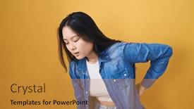  Presentation with backache - Presentation theme enhanced with young-asian-woman-standing-over background and a  colored foreground