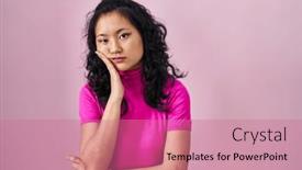  Presentation with depression - Presentation design with young-asian-woman-standing-over background and a coral colored foreground