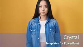 Presentation with simple - PPT theme enhanced with young-asian-woman-standing-over background and a ocean colored foreground