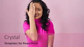  Presentation with face pain - Presentation design with young-asian-woman-standing-over background and a  colored foreground