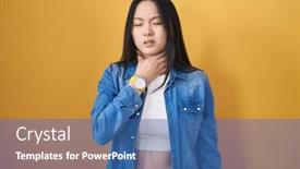  Presentation with sore throat - PPT layouts enhanced with young-asian-woman-standing-over background and a ocean colored foreground