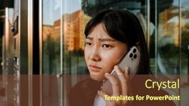  Presentation with asian - Presentation theme enhanced with young-asian-woman-talking background and a tawny brown colored foreground