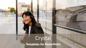  Presentation with bus station - PPT theme featuring young-asian-woman-using-cellphone background and a gray colored foreground
