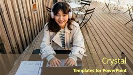  Presentation with laptop - Presentation theme featuring young-asian-woman-using-laptop and a  colored foreground