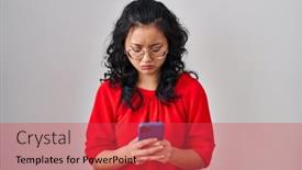  Presentation with woman crying - Presentation theme enhanced with young-asian-woman-using-smartphone background and a red colored foreground