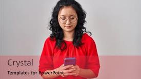  Presentation with simple - Theme with young-asian-woman-using-smartphone background and a  colored foreground