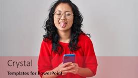  Presentation with tongue - Presentation design featuring young-asian-woman-using-smartphone background and a red colored foreground