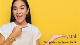  Presentation with asian - PPT theme having young-asian-woman-wearing-casual background and a yellow colored foreground