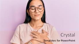  Presentation with asian - Presentation design consisting of young-asian-woman-wearing-casual background and a coral colored foreground