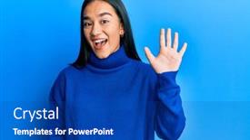 Presentation with asian - Beautiful PPT theme featuring young-asian-woman-wearing-casual backdrop and a royal blue colored foreground