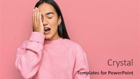  Presentation with face pain - Cool new PPT theme with young-asian-woman-wearing-casual backdrop and a coral colored foreground