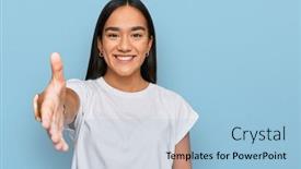  Presentation with business casual - Slides having young-asian-woman-wearing-casual background and a light blue colored foreground