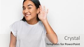  Presentation with listening woman - Slide set having young-asian-woman-wearing-casual background and a lemonade colored foreground